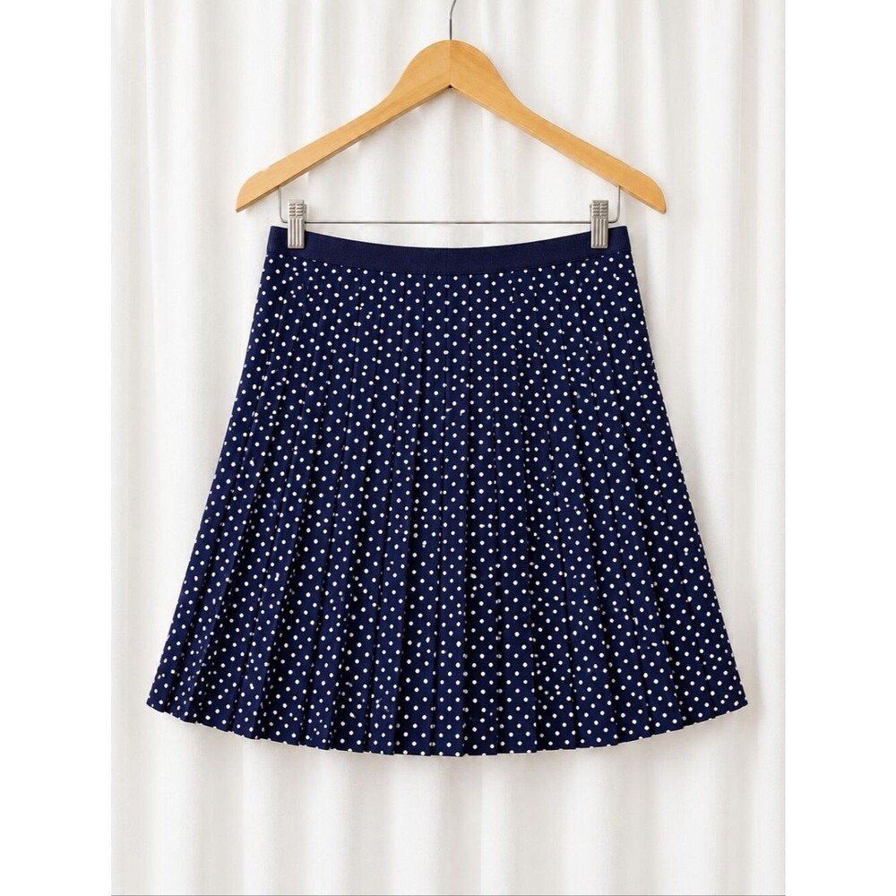 J. Crew Navy Blue White Micro Polka Dot Knife Pleat A-line Classic Preppy Skirt
